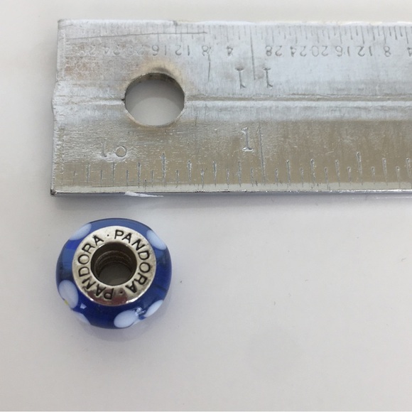 Pandora Blue White Floral Murano Glass Bead Charm .925 Sterling Silver - Picture 6 of 7